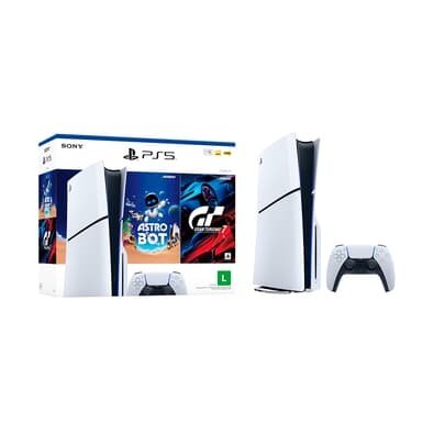 Console PlayStation 5 Slim Com Leitor + 2 Astro Bot e Gran Turismo 7 Console PlayStation 5 Slim Com Leitor + 2 Astro Bot e Gran Turismo 7