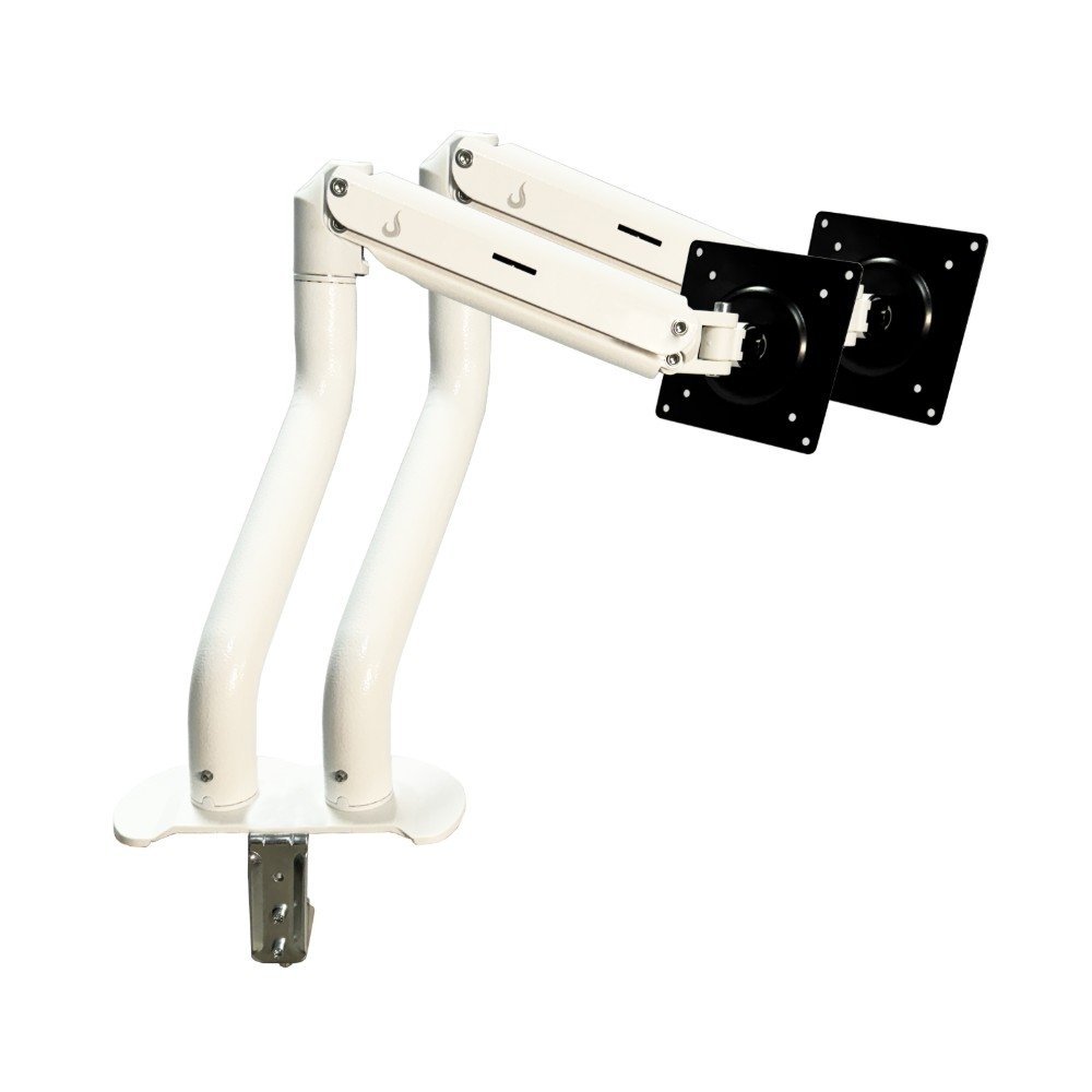 Suporte de Mesa Articulado para 2 Monitores de 15" a 34" Dual Iron Lift Rise Mode, Ajuste de altura, Pistão a Gás, Branco - RM-IL-02-W Suporte de Mesa Articulado para 2 Monitores de 15" a 34" Dual Iron Lift Rise Mode, Ajuste de altura, Pistão a Gás, Branco - RM-IL-02-W