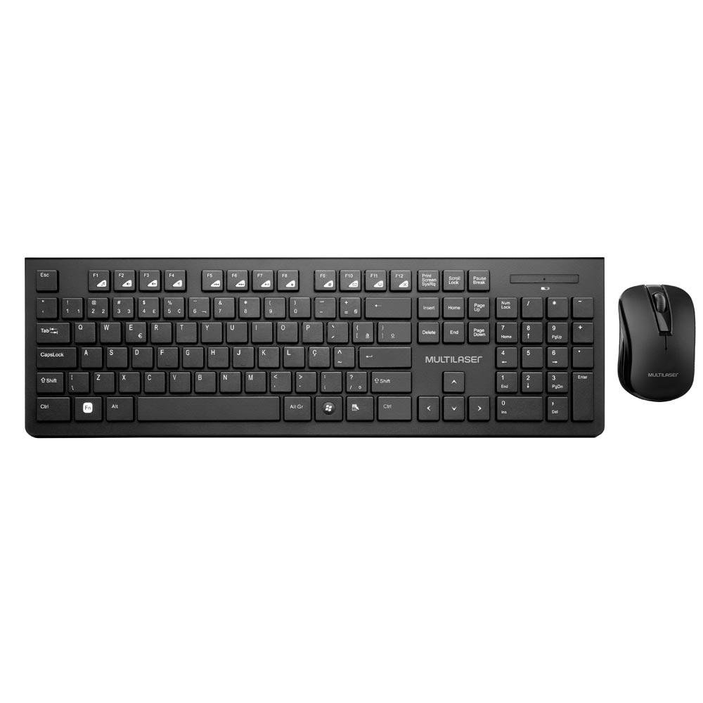 Kit Multi Teclado e Mouse Sem Fio Slim, 1200 DPI, Conexão USB, ABNT2, Preto - TC212
