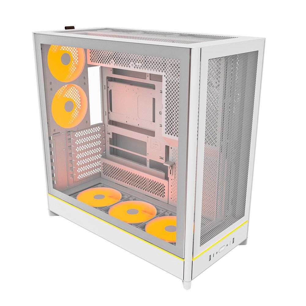 Gabinete Gamer Montech HS01 Pro, Mid-Tower, ATX, Vidro Temperado, 5x FANs, Branco - HS01PROWH Gabinete Gamer Montech HS01 Pro, Mid-Tower, ATX, Vidro Temperado, 5x FANs, Branco - HS01PROWH