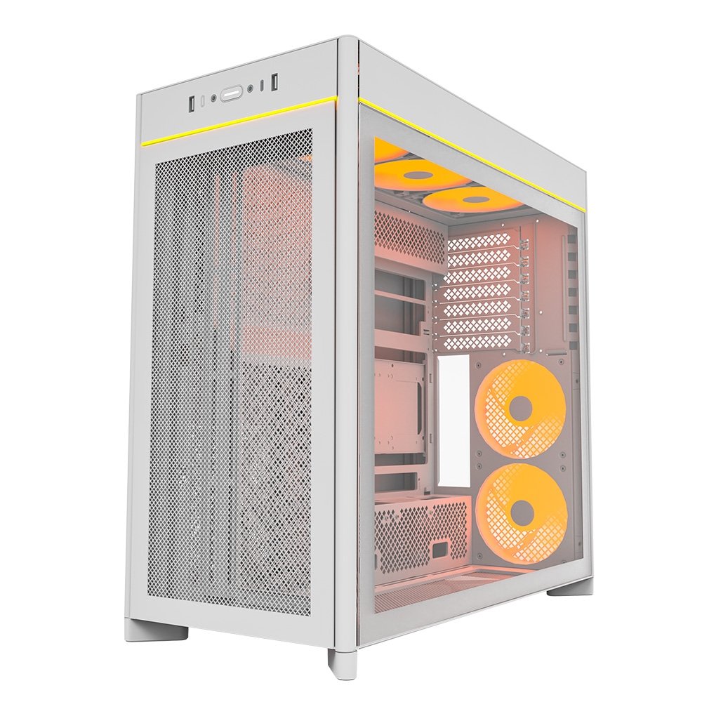 Gabinete Gamer Montech HS01 Pro, Mid-Tower, ATX, Vidro Temperado, 5x FANs, Branco - HS01PROWH Gabinete Gamer Montech HS01 Pro, Mid-Tower, ATX, Vidro Temperado, 5x FANs, Branco - HS01PROWH
