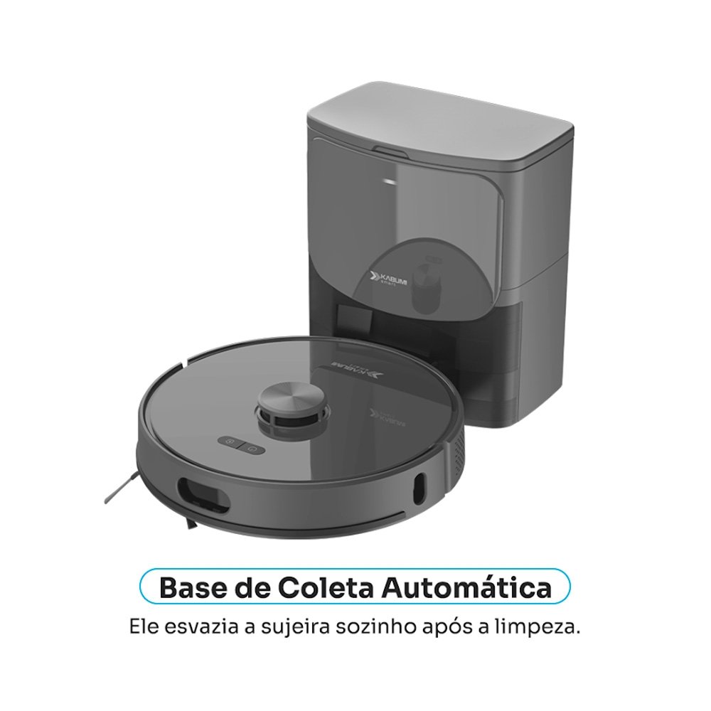 Robô Aspirador de Pó e Passa Pano KABUM! smart K1100, Mapeia, MOP rotativo, Autolimpante, 10000PA, APP, 220V, Cor Inox/Cinza  - KSAR110020CZ