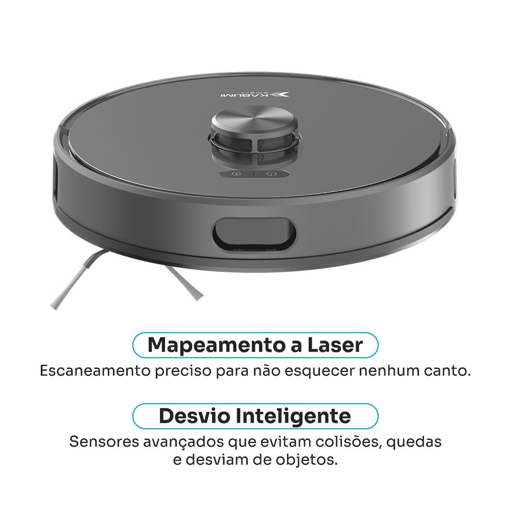 Robô Aspirador de Pó e Passa Pano KABUM! smart K1100, Mapeia, MOP rotativo, Autolimpante, 10000PA, APP, 220V, Cor Inox/Cinza  - KSAR110020CZ