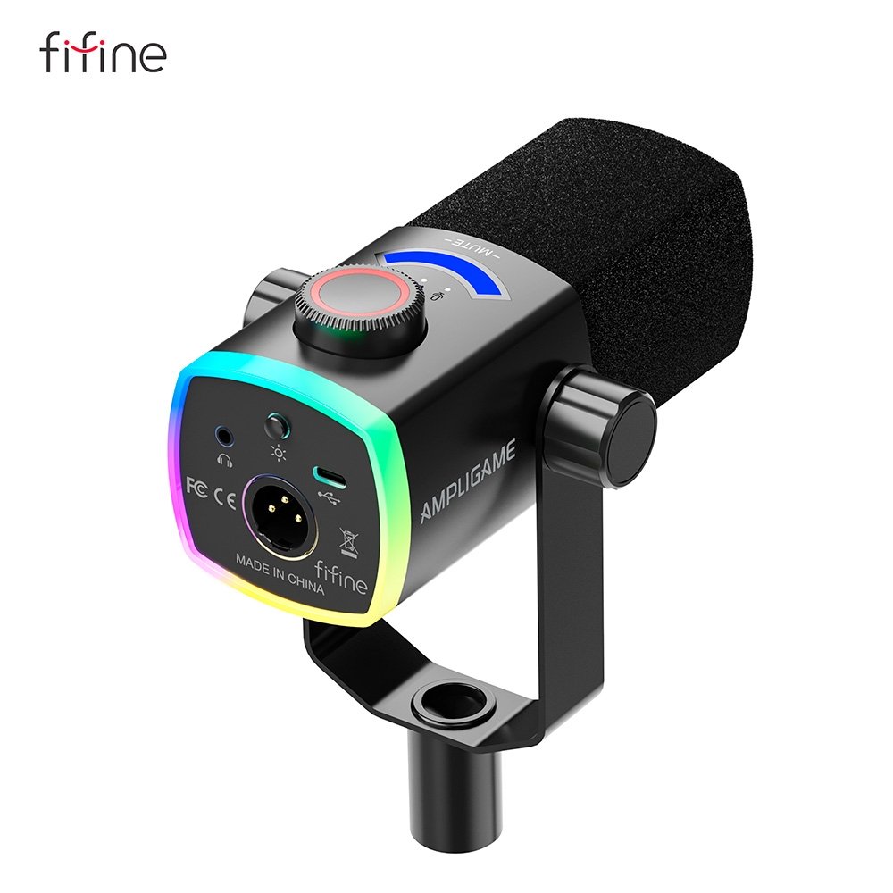 Microfone Gamer Fifine AM8PROT RGB XLR/USB-C