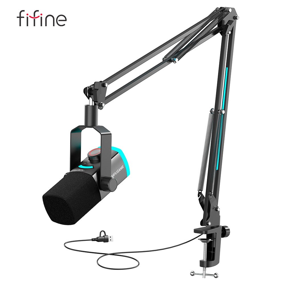 【新品】FIFINE ダイナミックマイク RGBアーム付 AM8PROT 黒 Microfone Gamer Fifine AM8PROT RGB XLR/USB-C