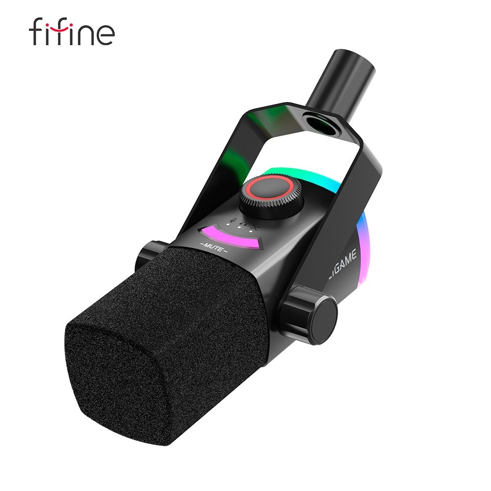 【新品】FIFINE ダイナミックマイク RGBアーム付 AM8PROT 黒 Microfone Gamer Fifine AM8PROT RGB XLR/USB-C