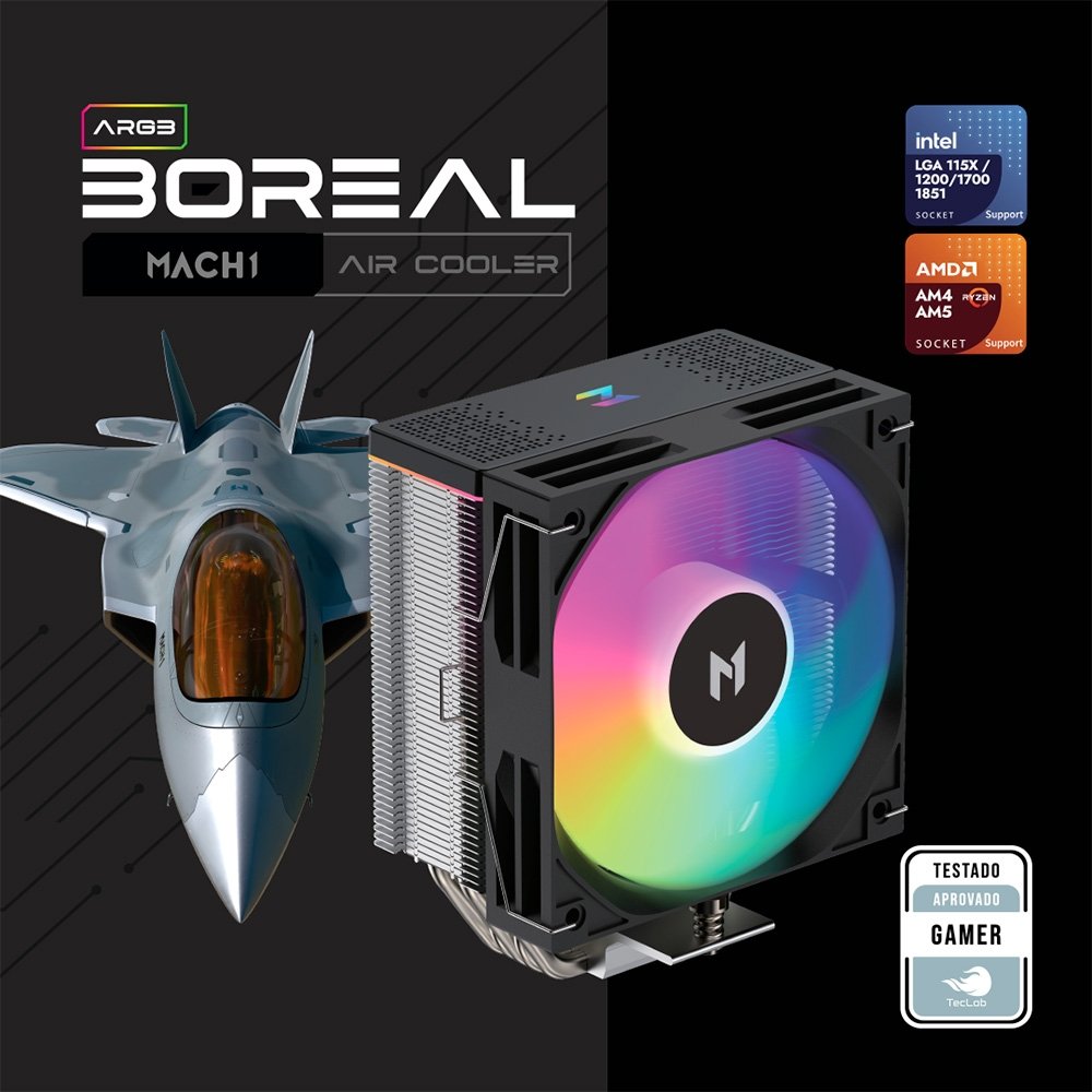 Air Cooler MACH1 BOREAL, ARGB, AMD e Intel, 120mm, Preto - B50-ARGB
