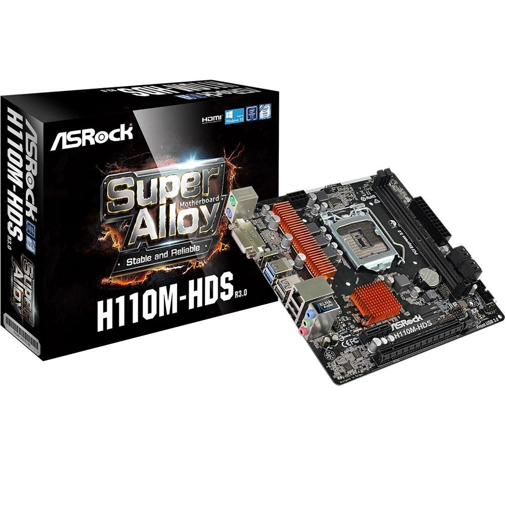 Placa-Mãe ASRock H110M-HDS R3.0, Intel LGA 1151, mATX, DDR4 Placa-Mãe ASRock H110M-HDS R3.0, Intel LGA 1151, mATX, DDR4