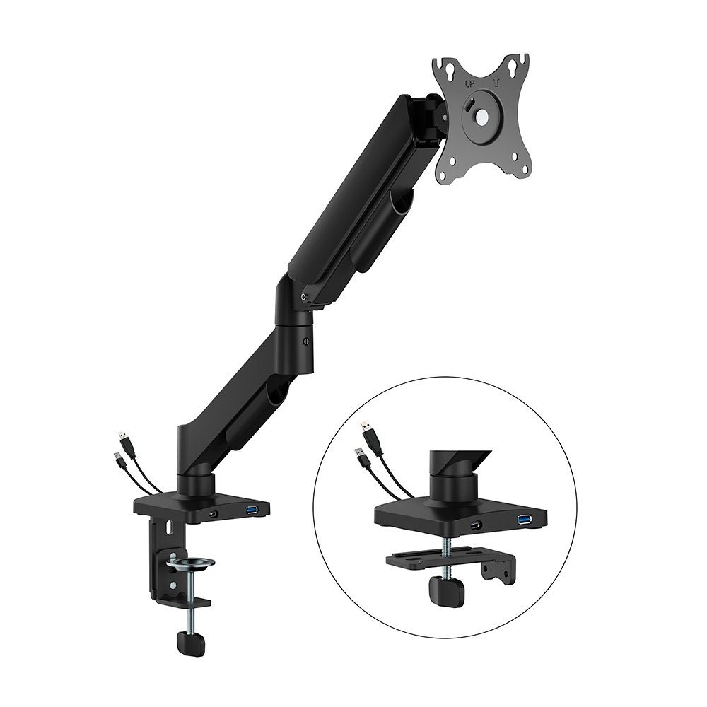 Suporte de Mesa Articulado Bluecase Ergo Flexy para Monitor, 17" a 32", com Portas USB, Suspensão a Gás, Até 9kg, Preto - BSMTS01U-1BBX