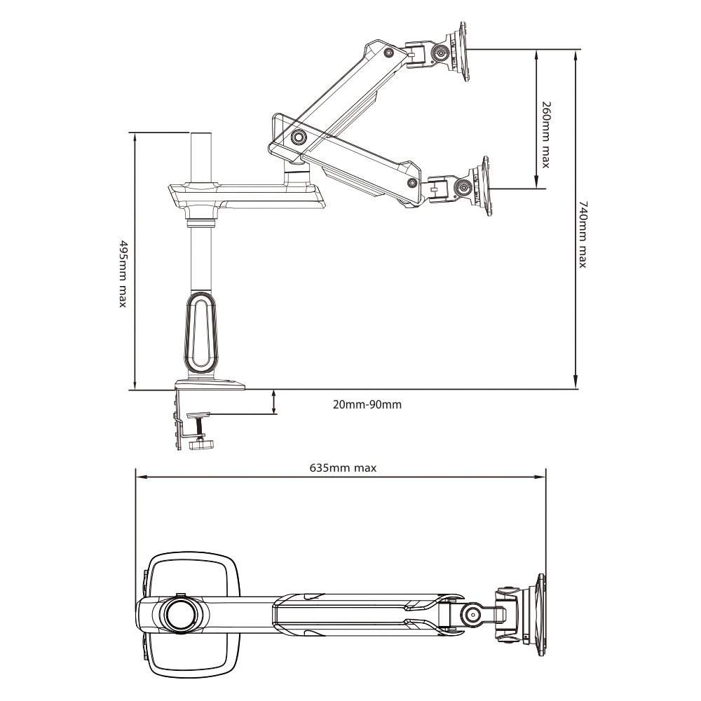 Suporte de Mesa Articulado Gamer para Monitor de 32" a 60" ELG, com Pistão a Gás, VESA, RGB, Vermelho e Preto - SGM04