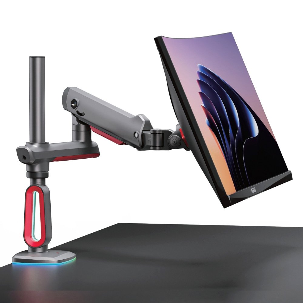 Suporte de Mesa Articulado Gamer para Monitor de 32" a 60" ELG, com Pistão a Gás, VESA, RGB, Vermelho e Preto - SGM04