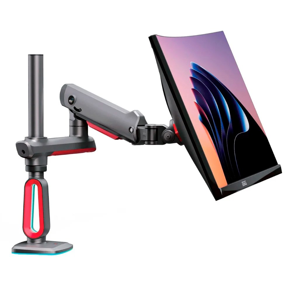 Suporte de Mesa Articulado Gamer para Monitor de 32" a 60" ELG, com Pistão a Gás, VESA, RGB, Vermelho e Preto - SGM04