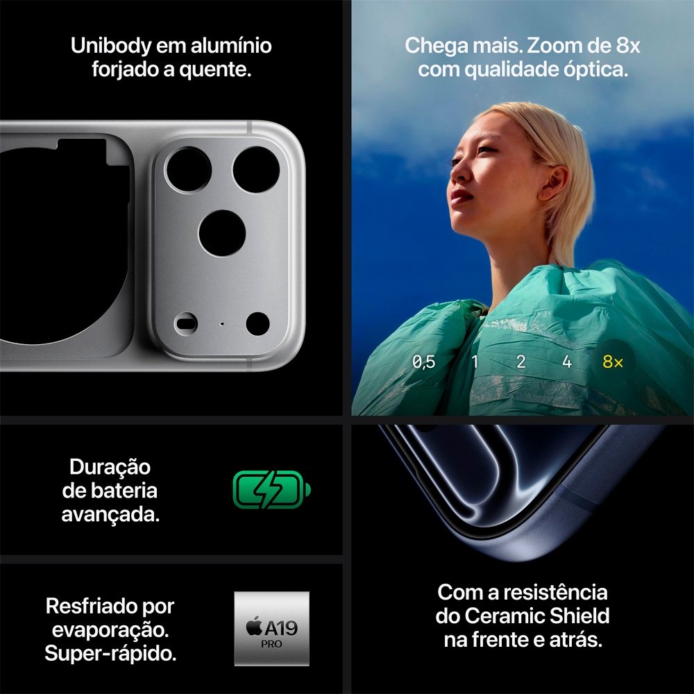 iPhone 17 Pro Max Apple 256GB, Câmera Tripla Fusion de 48MP, Tela 6.9" Super Retina XDR, Azul-intenso