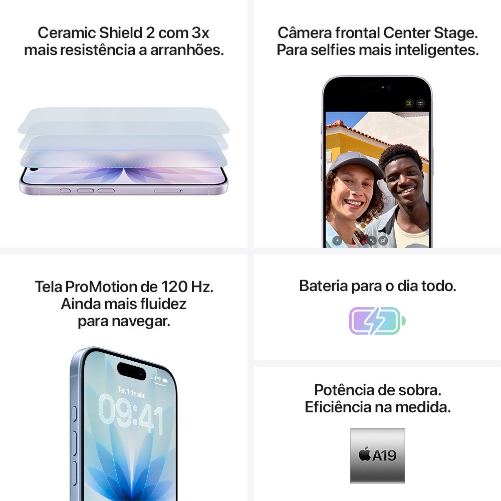 iPhone 17 Apple 256GB, Câmera Dupla Fusion 48MP, Tela 6.3" Super Retina XDR, Preto