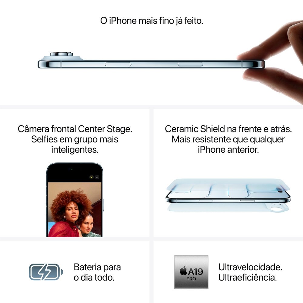 iPhone Air Apple 256GB, Câmera Fusion de 48MP, Tela 6.5" Super Retina XDR, Preto-espacial