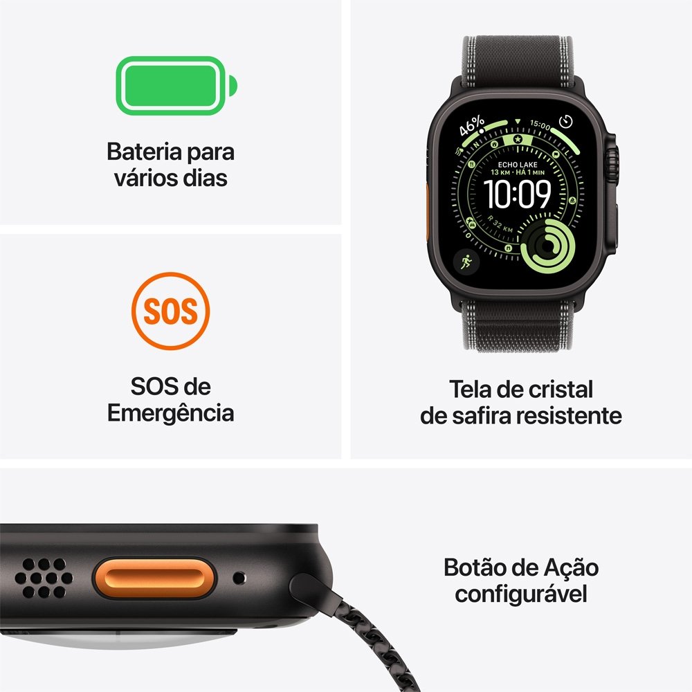 Apple Watch Ultra 3 GPS + Cellular, Caixa Natural de Titânio de 49 mm, Pulseira Natural Estilo Milanês de Titânio, M - MEWY4BE/A