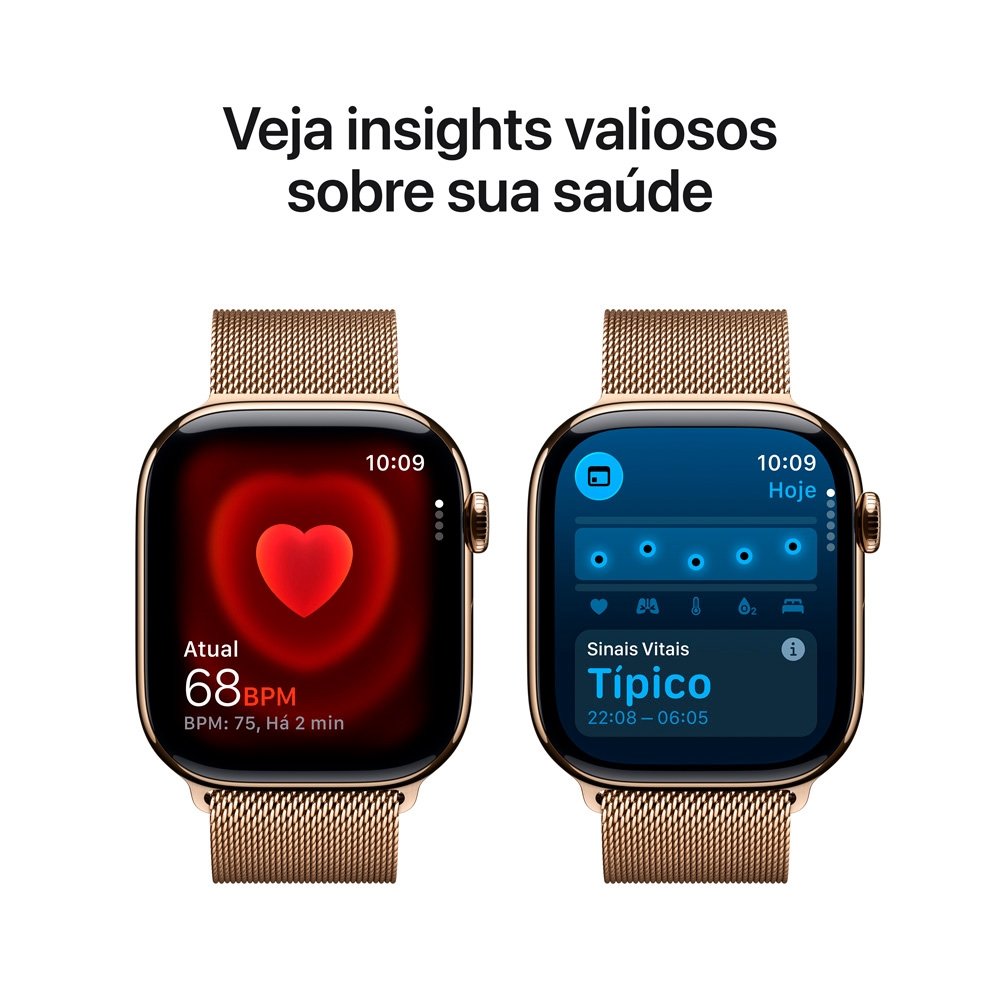 Apple Watch Series 11 GPS + Cellular, Caixa dourada de Titânio de 46 mm, Pulseira dourada estilo milanês, Tamanho M/G - MFD84AM/A