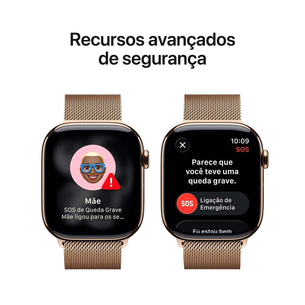 Apple Watch Series 11 GPS + Cellular, Caixa dourada de Titânio de 46 mm, Pulseira dourada estilo milanês, Tamanho M/G - MFD84AM/A