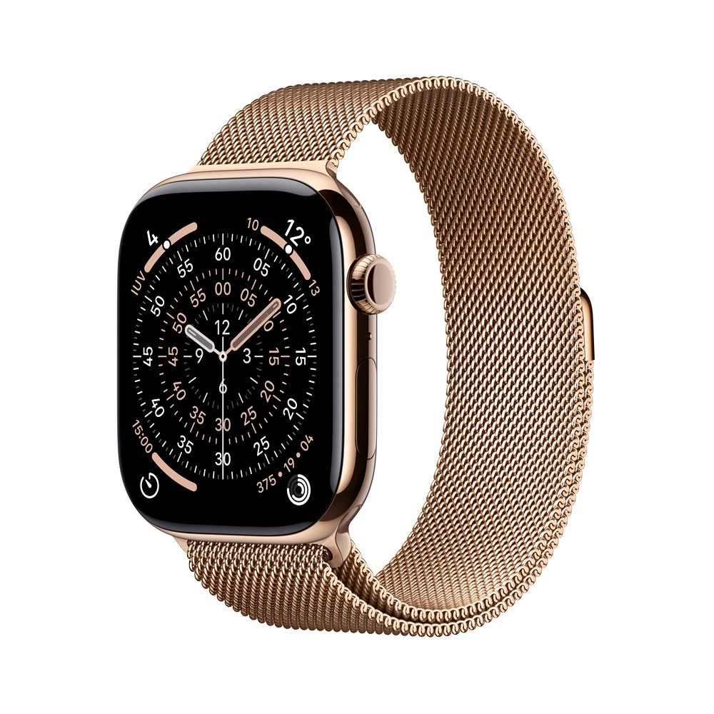 Apple Watch Series 11 GPS + Cellular, Caixa dourada de Titânio de 46 mm, Pulseira dourada estilo milanês, Tamanho M/G - MFD84AM/A
