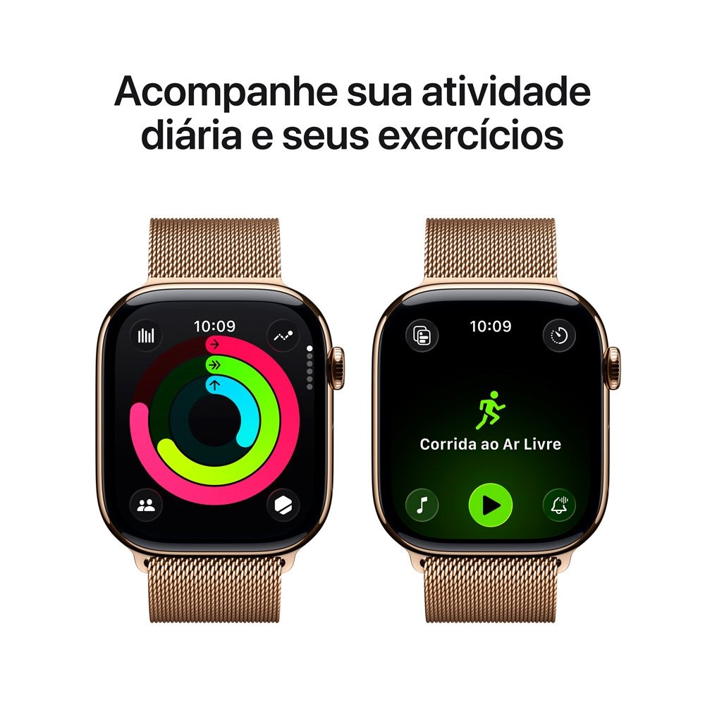 Apple Watch Series 11 GPS + Cellular, Caixa dourada de Titânio de 46 mm, Pulseira dourada estilo milanês, Tamanho M/G - MFD84AM/A