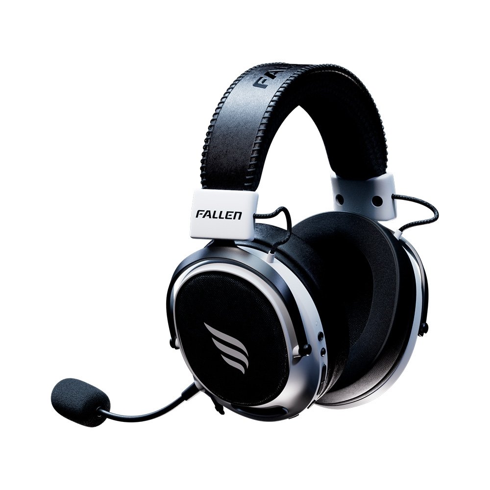 Headset Gamer Sem Fio Fallen Morcego Pro Wireless, 7.1 Virtual, Surround, Bluetooth 5.2, Microfone Destacável, Branco - HE00061