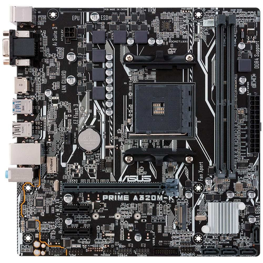 Placa-Mãe ASUS Prime A320M-K/BR, AMD AM4, mATX, DDR4, Preto - PRIME A320M-K/BR Placa-Mãe ASUS Prime A320M-K/BR, AMD AM4, mATX, DDR4, Preto - PRIME A320M-K/BR