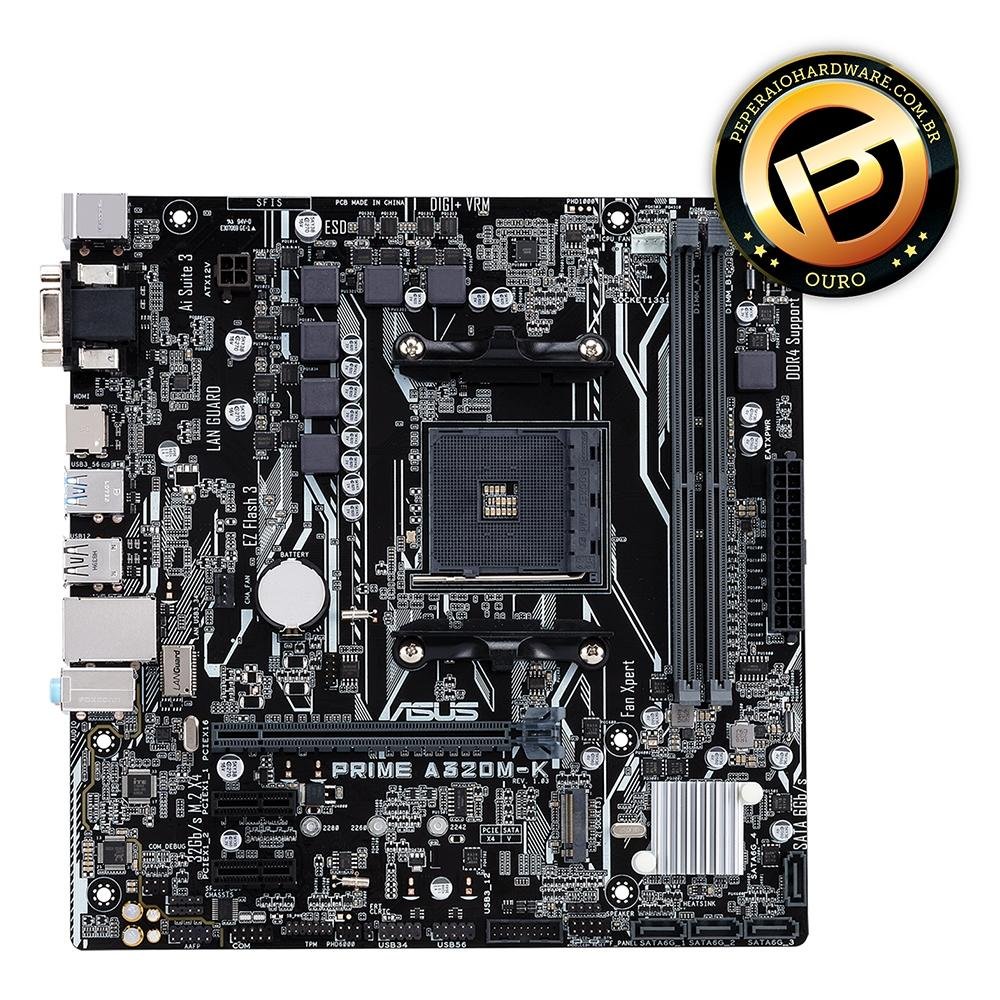 Placa-Mãe ASUS Prime A320M-K/BR, AMD AM4, mATX, DDR4, Preto - PRIME A320M-K/BR Placa-Mãe ASUS Prime A320M-K/BR, AMD AM4, mATX, DDR4, Preto - PRIME A320M-K/BR