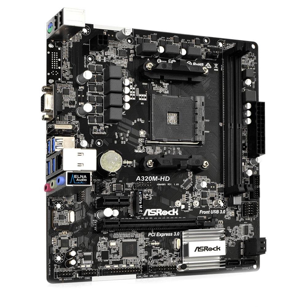 Placa-Mãe ASRock A320M-HD, AMD AM4, mATX, DDR4, Preto - A320M-HD Placa-Mãe ASRock A320M-HD, AMD AM4, mATX, DDR4, Preto - A320M-HD