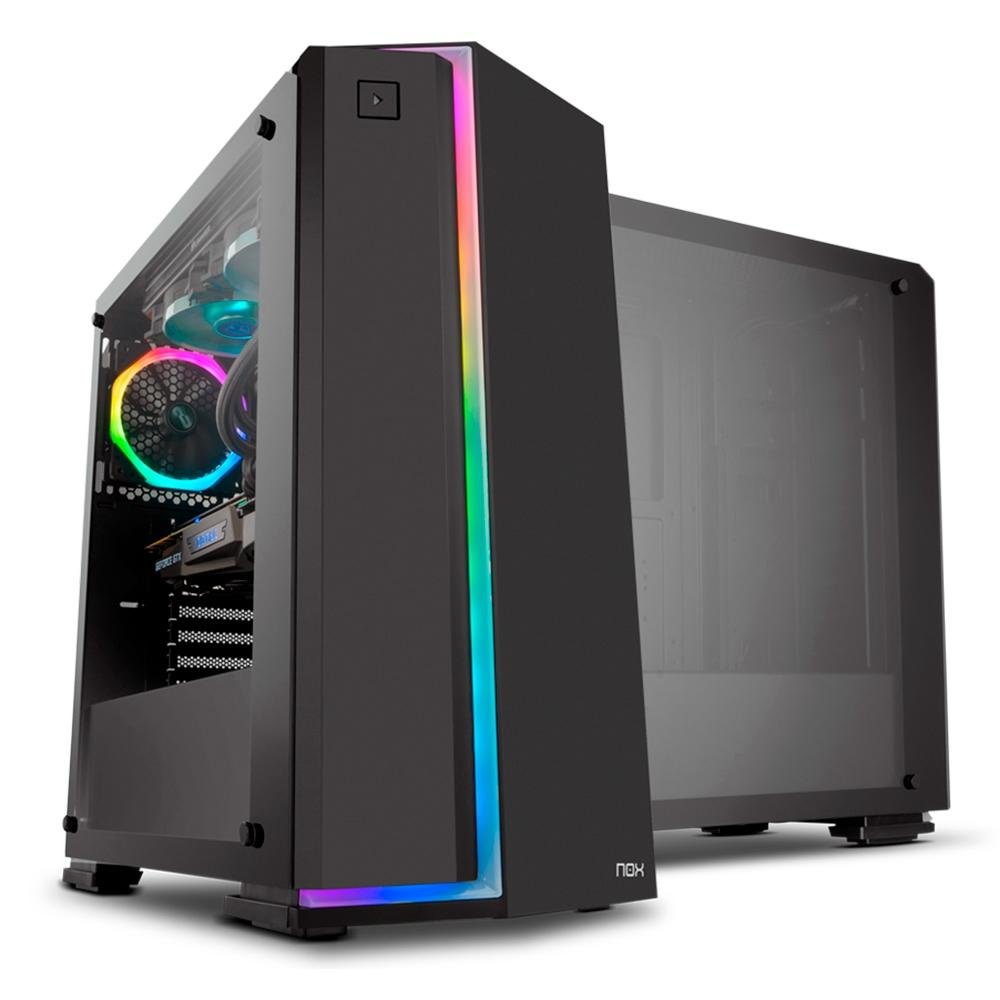 Gabinete NOX INFINITY NEON Painel lateral em Vidro Temperado, Frontal com Iluminação Rainbow, 1 FAN RGB - NXINFINTYNEON Gabinete NOX INFINITY NEON Painel lateral em Vidro Temperado, Frontal com Iluminação Rainbow, 1 FAN RGB - NXINFINTYNEON