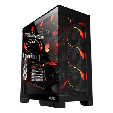 Gabinete Gamer PCYES Forcefield Flow, Mid Tower, RGB, Lateral em Vidro, Black Vulcan - Gfffbv