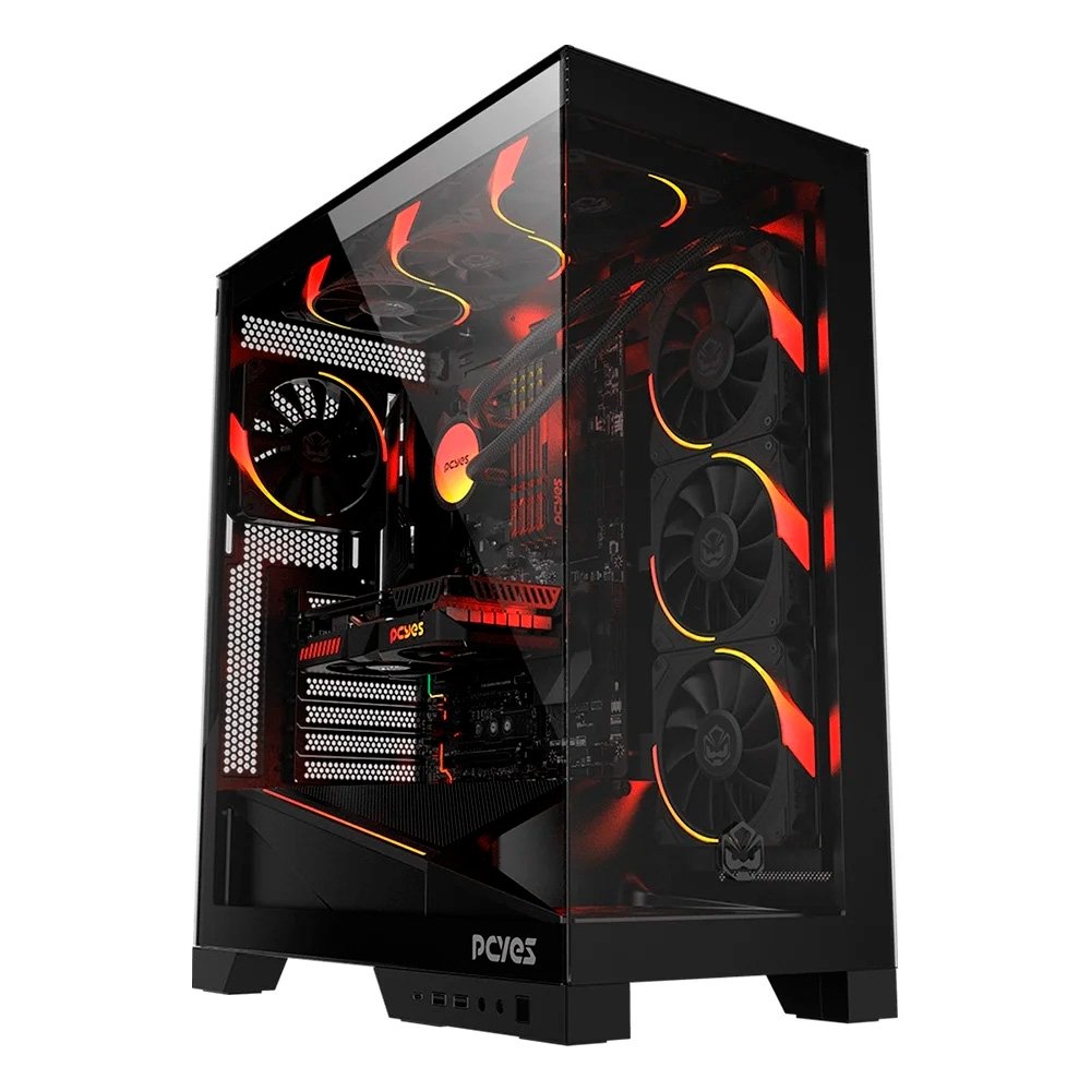 Gabinete Gamer PCYES Forcefield Flow, Mid Tower, RGB, Lateral em Vidro, Black Vulcan - Gfffbv Gabinete Gamer PCYES Forcefield Flow, Mid Tower, RGB, Lateral em Vidro, Black Vulcan - Gfffbv