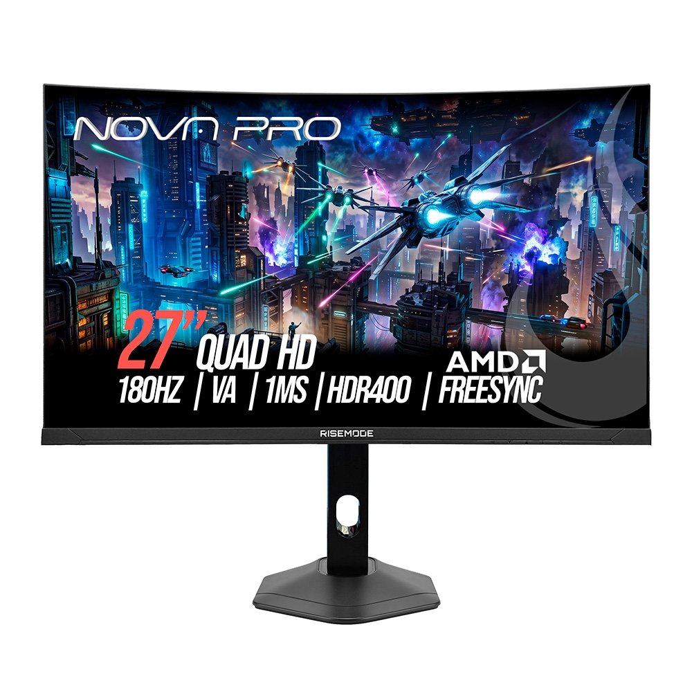 Monitor Gamer Curvo Rise Mode Nova Pro 27", QHD, 180Hz, 1ms, VA, HDMI e DisplayPort, Altura Ajustável, Som Integrado, Preto - RM-MONV01-27C1802K-B Monitor Gamer Curvo Rise Mode Nova Pro 27", QHD, 180Hz, 1ms, VA, HDMI e DisplayPort, Altura Ajustável, Som Integrado, Preto - RM-MONV01-27C1802K-B
