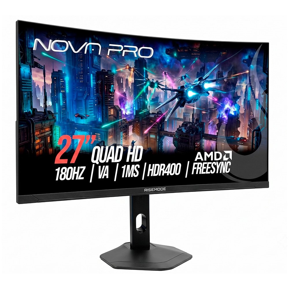 Monitor Gamer Curvo Rise Mode Nova Pro 27", QHD, 180Hz, 1ms, VA, HDMI e DisplayPort, Altura Ajustável, Som Integrado, Preto - RM-MONV01-27C1802K-B Monitor Gamer Curvo Rise Mode Nova Pro 27", QHD, 180Hz, 1ms, VA, HDMI e DisplayPort, Altura Ajustável, Som Integrado, Preto - RM-MONV01-27C1802K-B