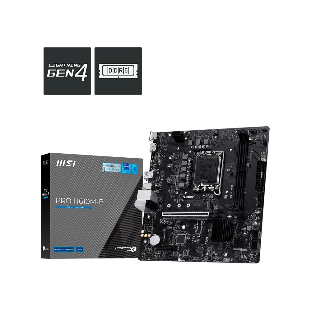 Placa-Mãe MSI PRO H610M-B, Intel LGA 1700, mATX, DDR5 - PROH610MB Placa-Mãe MSI PRO H610M-B, Intel LGA 1700, mATX, DDR5 - PROH610MB