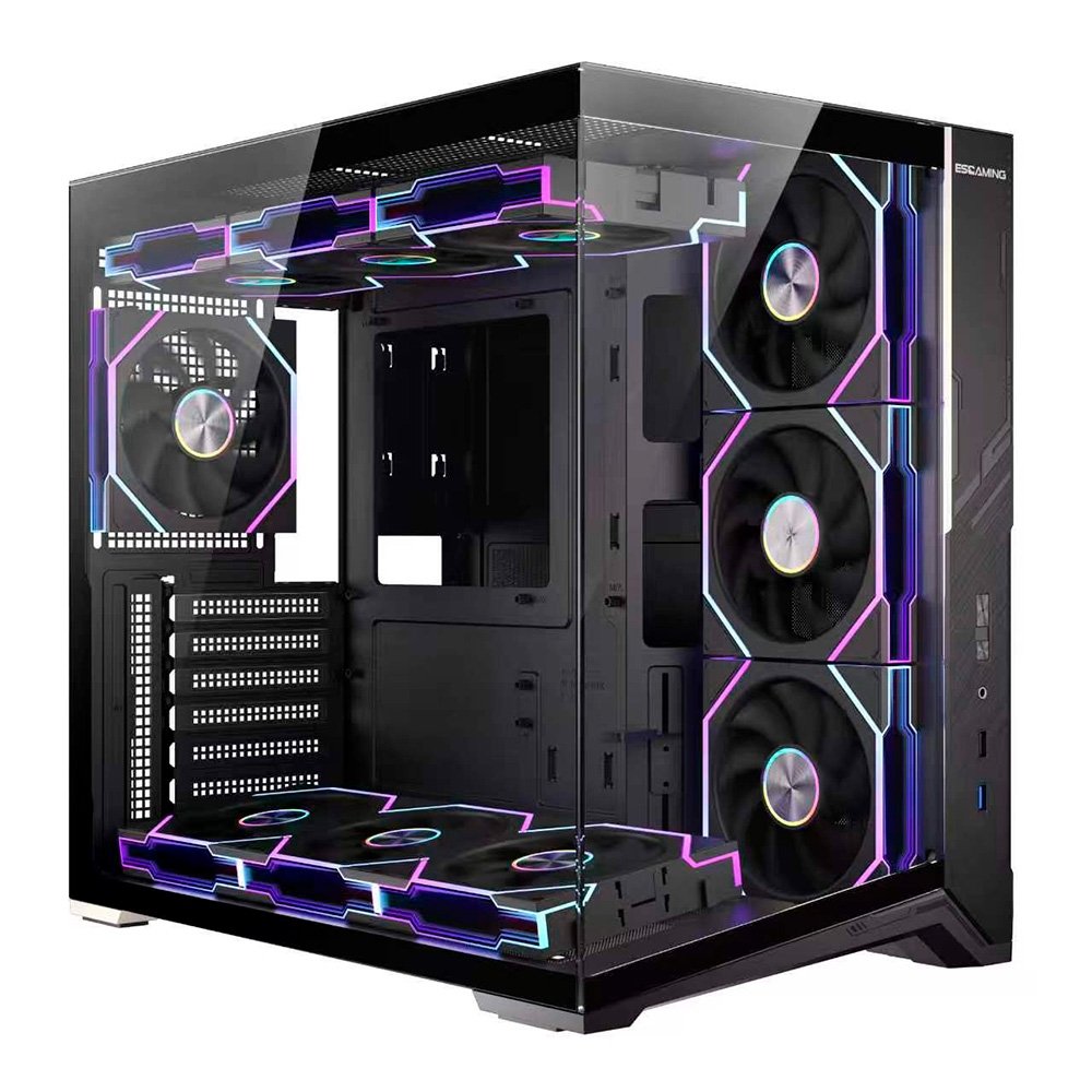 Gabinete Gamer Esgaming Zero Max, Mid Tower, M-ATX, Frontal e Lateral em Vidro Temperado, Sem Fans, Preto - Zero Max BK Gabinete Gamer Esgaming Zero Max, Mid Tower, M-ATX, Frontal e Lateral em Vidro Temperado, Sem Fans, Preto - Zero Max BK
