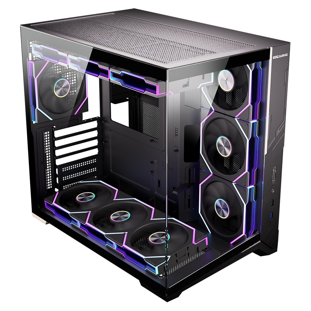 Gabinete Gamer Esgaming Zero Max, Mid Tower, M-ATX, Frontal e Lateral em Vidro Temperado, Sem Fans, Preto - Zero Max BK Gabinete Gamer Esgaming Zero Max, Mid Tower, M-ATX, Frontal e Lateral em Vidro Temperado, Sem Fans, Preto - Zero Max BK