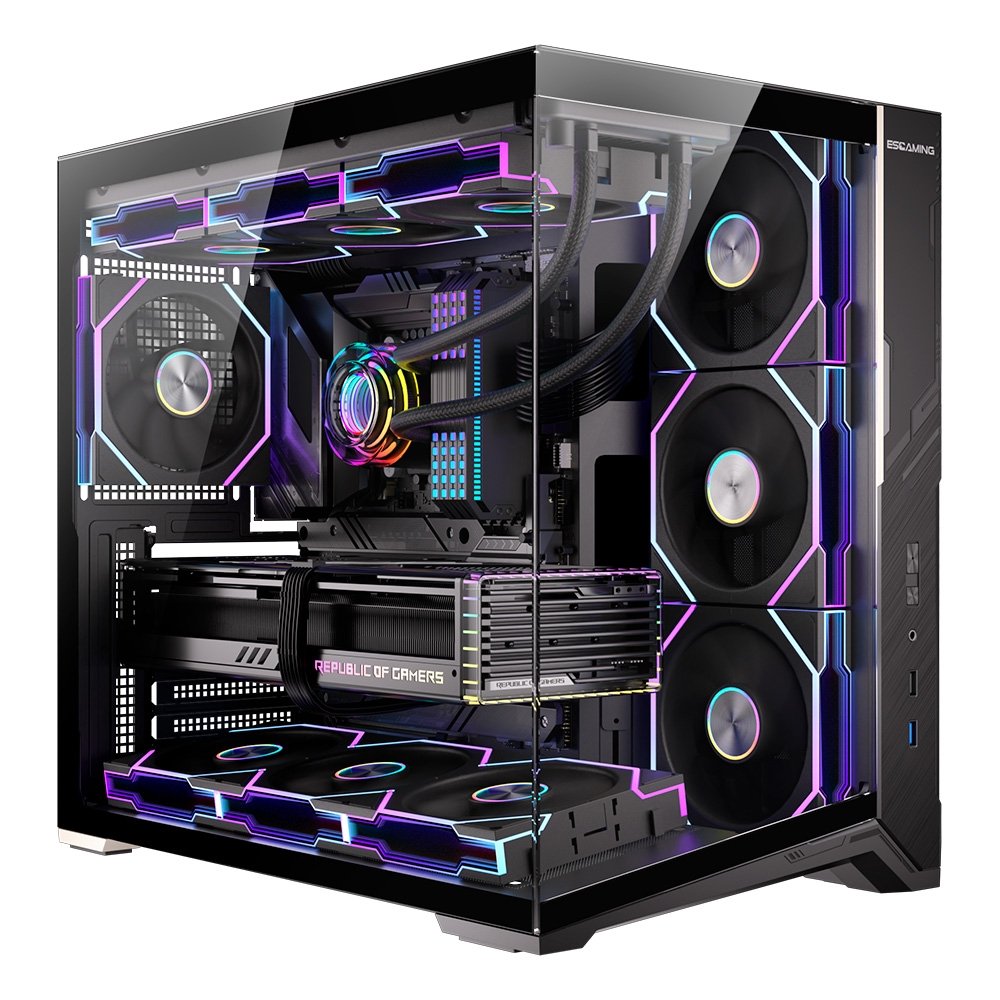 Gabinete Gamer Esgaming Zero Max, Mid Tower, M-ATX, Frontal e Lateral em Vidro Temperado, Sem Fans, Preto - Zero Max BK Gabinete Gamer Esgaming Zero Max, Mid Tower, M-ATX, Frontal e Lateral em Vidro Temperado, Sem Fans, Preto - Zero Max BK