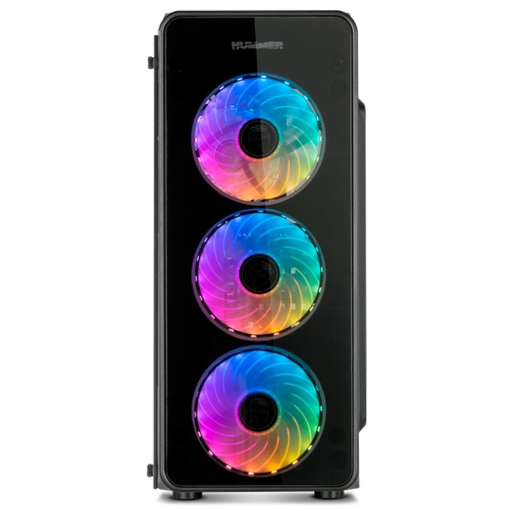 Gabinete Gamer NOX Hummer TGM, RGB Rainbow, Lateral e Frontal em Vidro, 4x Coolers, Preto - NXHUMMERTGM Gabinete Gamer NOX Hummer TGM, RGB Rainbow, Lateral e Frontal em Vidro, 4x Coolers, Preto - NXHUMMERTGM