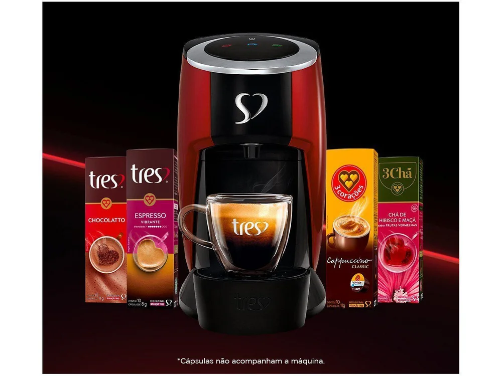 Cafeteira Tres 3Corações Touch Vermelha KaBuM