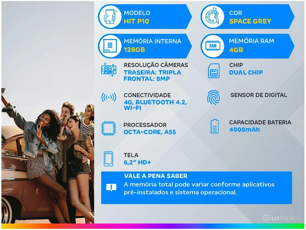 Smartphone Philco Hit P10, 128GB, Tela 6.2", Android 10 - Cinza Smartphone Philco Hit P10, 128GB, Tela 6.2", Android 10 - Cinza