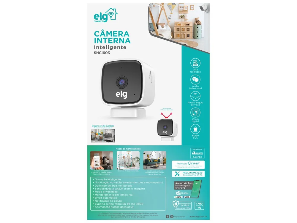 Câmera Interna Inteligente 1080p Fullhd Wi-fi - Elg Shci603 Câmera Interna Inteligente 1080p Fullhd Wi-fi - Elg Shci603