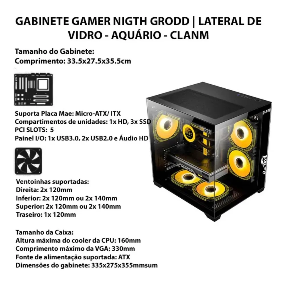 Gabinete Gamer Clanm Grodd Branco Vidro Temperado RGB Micro Atx / Itx Gabinete Gamer Clanm Grodd Branco Vidro Temperado RGB Micro Atx / Itx