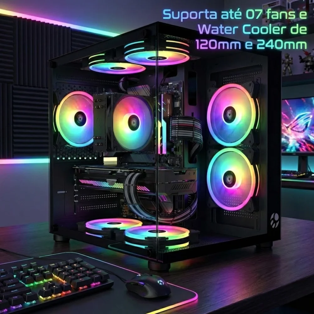 Gabinete Gamer Aquario Preto Bluecase  Bg-064 Pure Sem Fans Micro Atx Matx Vidro Temperado Frontal e Lateral