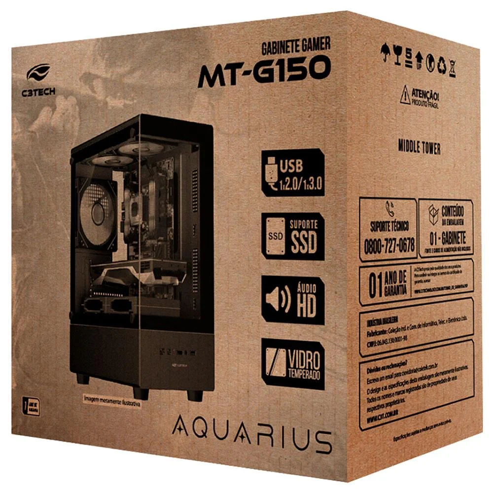 Gabinete Gamer Aquário C3tech Mt-g150bk - Vidro Temperado - Micro Atx - Preto Gabinete Gamer Aquário C3tech Mt-g150bk - Vidro Temperado - Micro Atx - Preto