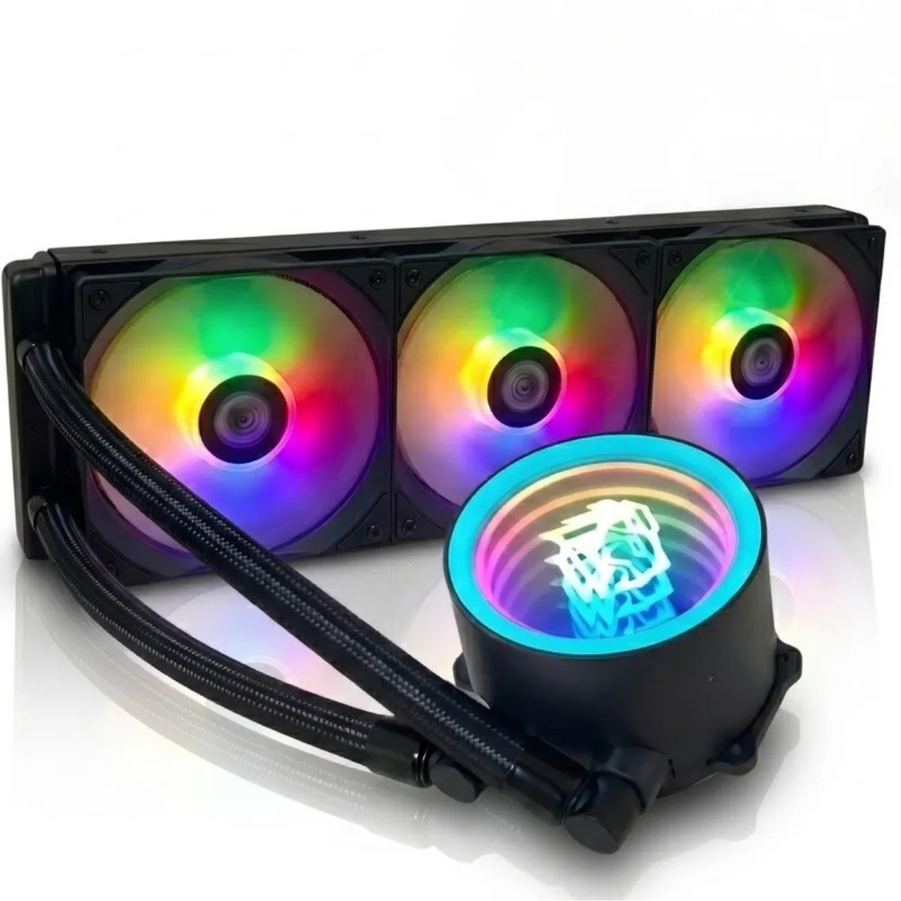 Water Cooler 360mm Gamer com 3 Fans LED RGB Raibow Silencioso Compatível Intel AMD Refrigeração Líquida PC Desktop Water Cooler 360mm Gamer com 3 Fans LED RGB Raibow Silencioso Compatível Intel AMD Refrigeração Líquida PC Desktop
