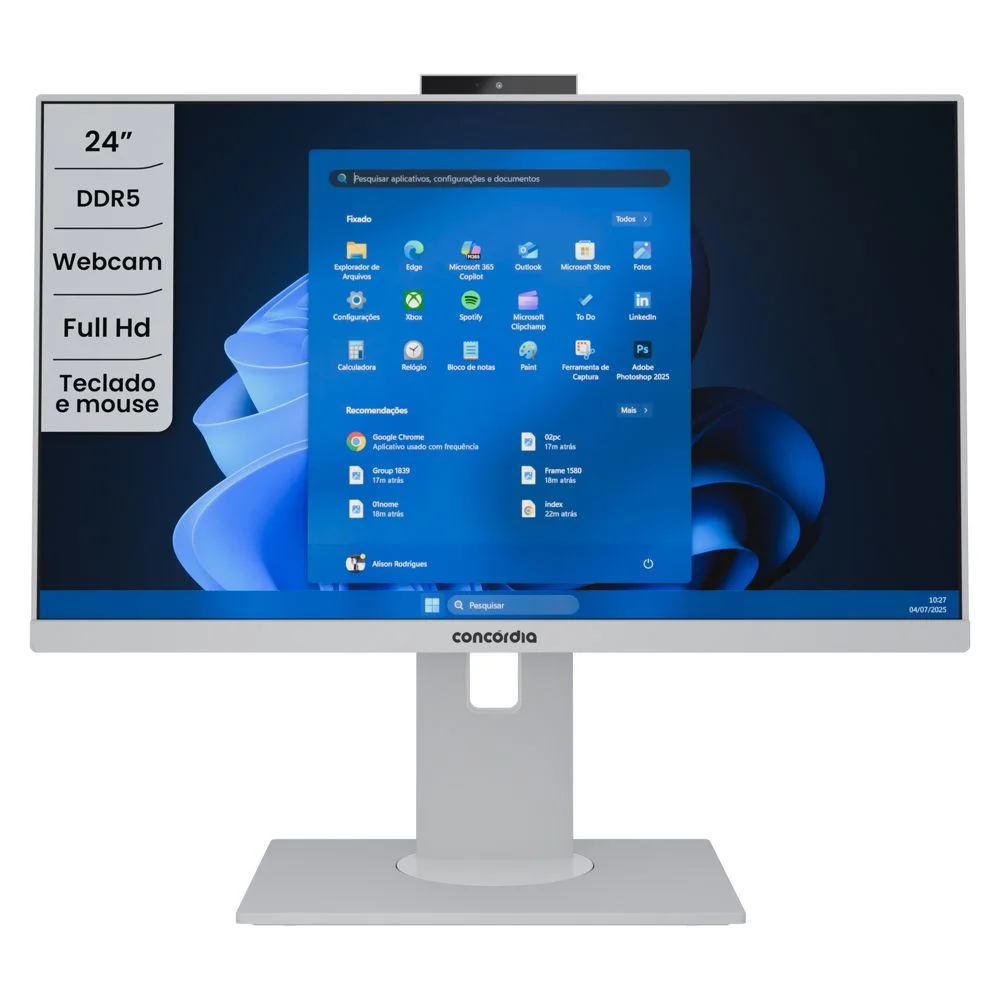"Computador All In One Concórdia Core i5 14400 8GB Ddr5 SSD 256gb 23.8"" Full Hd  Webcam Wifi Freedos Branco" em Campinas - foto 3