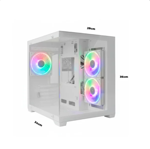 Gabinete Gamer RGB com 3 Fans | Lateral em Vidro | Suporte M-ATX/Mini-ITX | Até 330mm GPU