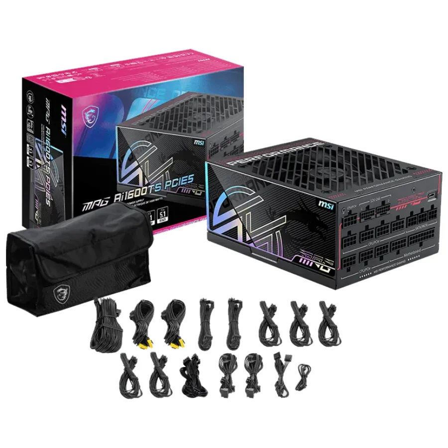 Fonte 1600w 80 Plus Platinum Msi Mpg Ai1600ts PCie5, Atx 3.1, Full-modular, Black - Mpg Ai1600ts PCie5 Fonte 1600w 80 Plus Platinum Msi Mpg Ai1600ts PCie5, Atx 3.1, Full-modular, Black - Mpg Ai1600ts PCie5