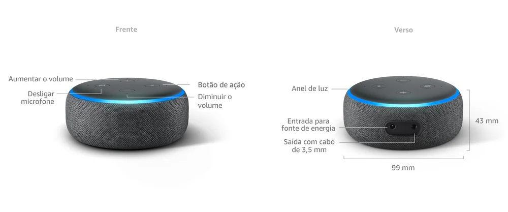 Amazon Echo Dot 3 Geraço Alexa Preto KaBuM
