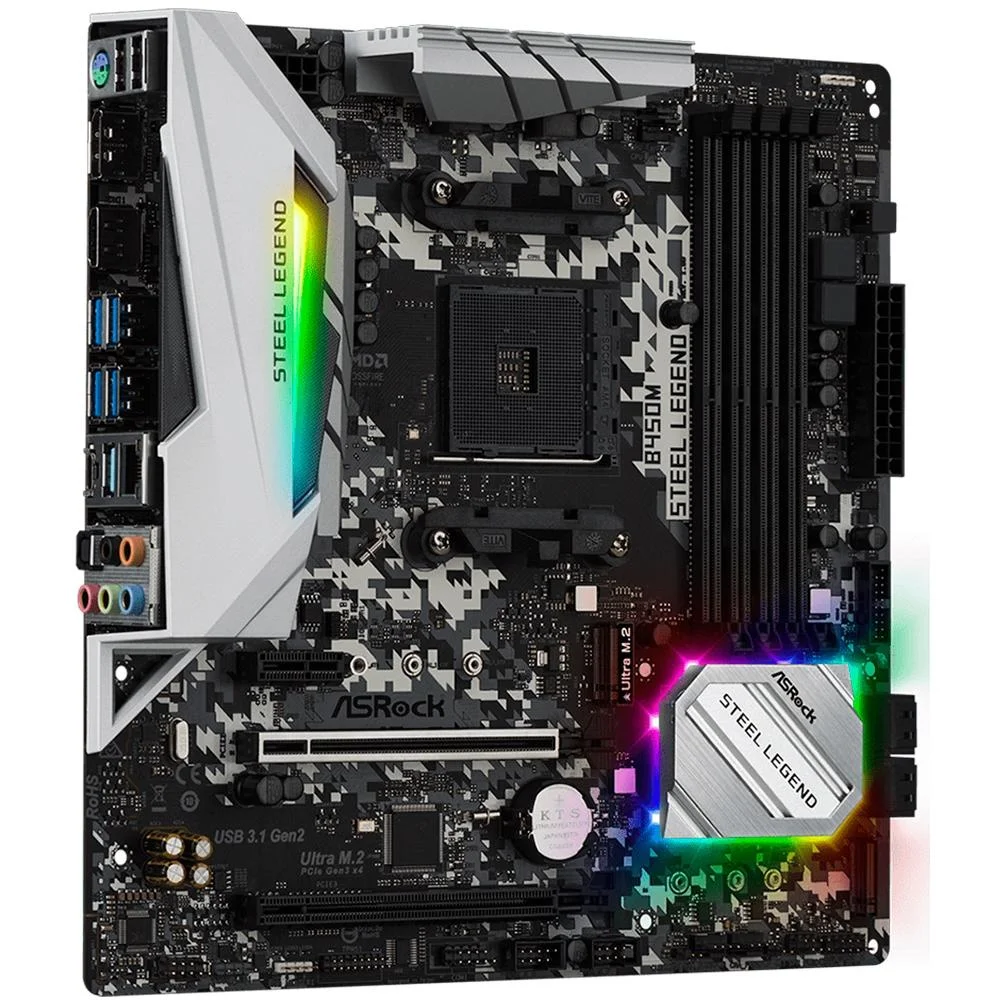 Placa-Mãe AsRock B450M Steel Legend, AMD AM4, mATX, DDR4 Placa-Mãe AsRock B450M Steel Legend, AMD AM4, mATX, DDR4